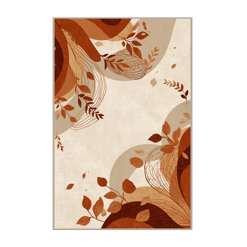 Machine Washable Ortmund Autumn Leaves Modern Rustic Abstract Rug in Beige – Beige Binding, 4x6