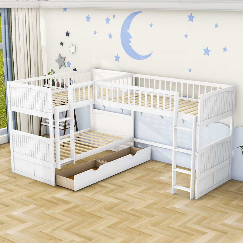 Giuseppina Kids Bunk Bed with Drawers, White