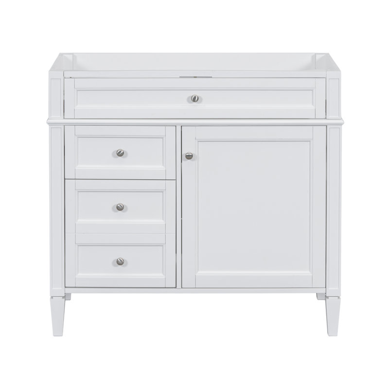 Base de meuble-lavabo moderne Koda de 36 po avec cadre en bois massif et pieds romains élégants (lavabo non inclus), Blanc