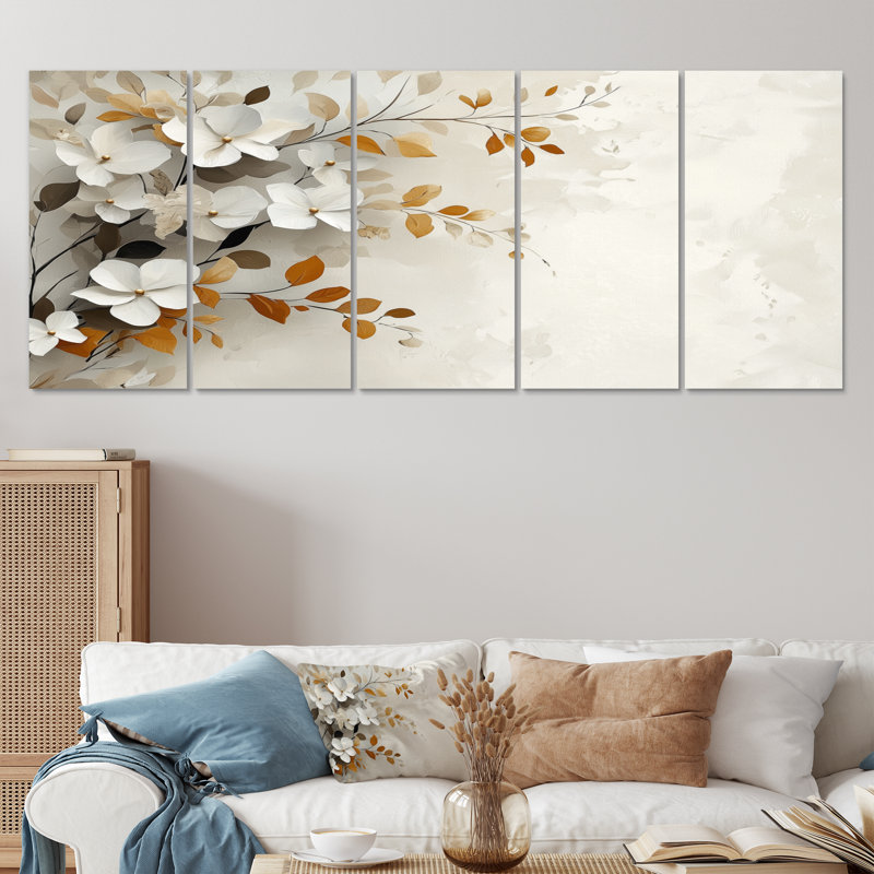 Ensemble de décorations murales cerisier en fleurs gris et brun II, H 32 po x l 80 po