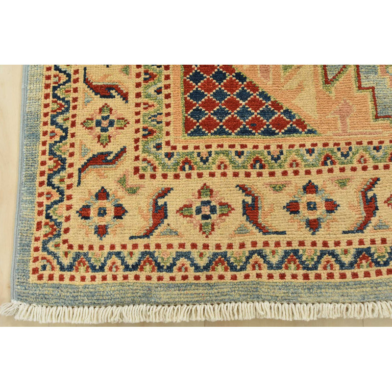 Tapis gris en laine noué à la main de conception unique 4 pi x 5 pi 11 po