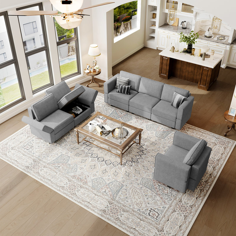 Ensemble de canapé modulaire en velours Ridoy, Terry gris clair