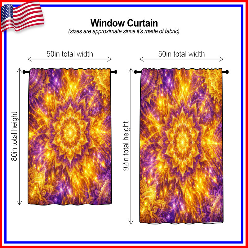 Rideaux de fenêtre Golden Mandala, Transparent, 50" x 80" - 1 Panel