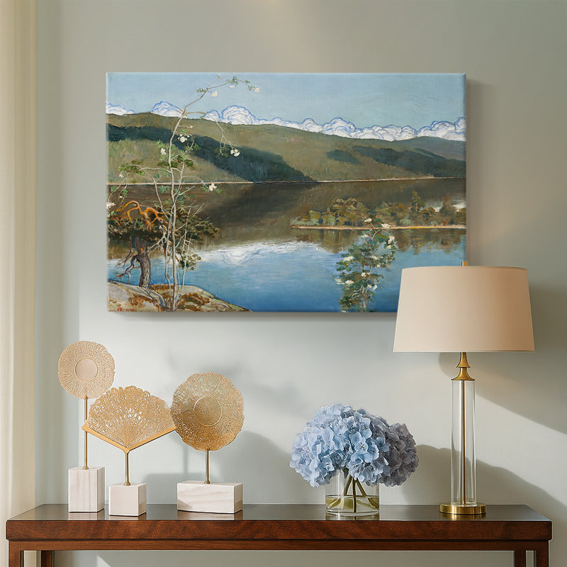 Lake Landscape with White Flowers-Unknown (Monogrammed E.K. / A.K.K.)-Gallery Wrapped Canvas-1899, 12 x 18