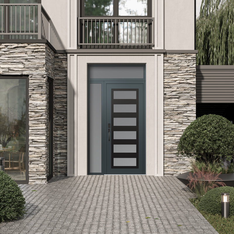 C9 50 po à droite X 96 po Panneau de porte en verre givré anthracite et anthracite noir, Oui, 51.25" W x 95.69" H, Gelé