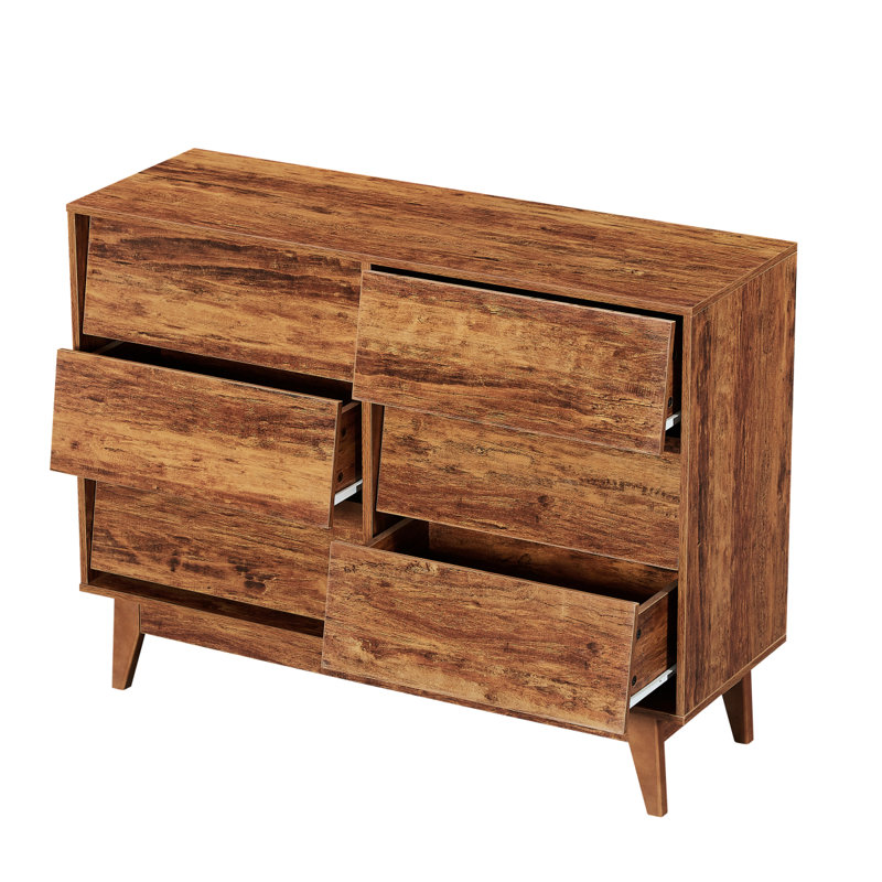 La commode double 6 tiroirs présente un design rétro et biseauté