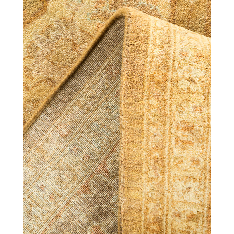 Tapis unique vert / ivoire noué à la main de conception unique 6 pi 3 po x 10 pi 9 po Keenan