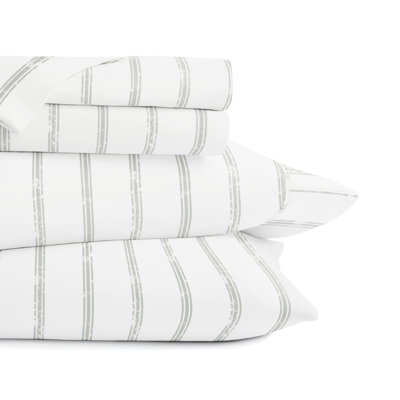 Distressed Navy Coastal Stripe Pattern Microfiber Sheet Set