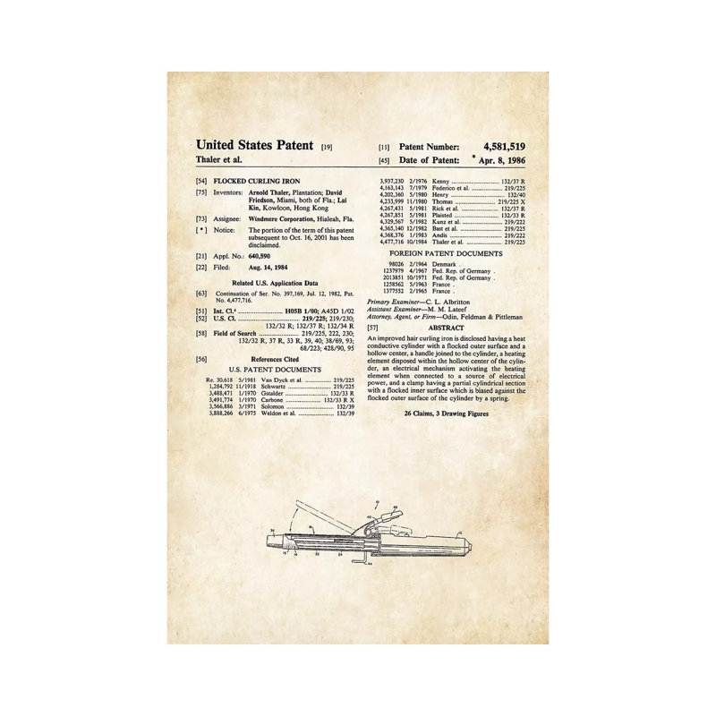 «Salon Curling Iron» par vern77 - reproduction de dessin sur toile tendue, H 26 po x l 18 po x 1,5 po