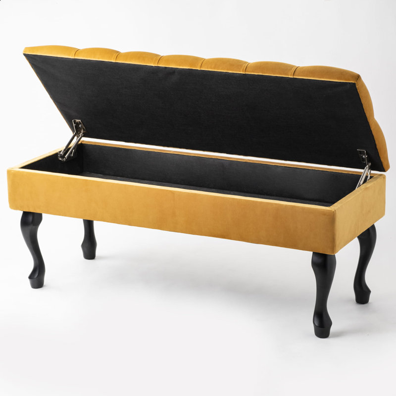 Hulse Velvet Upholstered Storage Bench, Yellow, H44 x W100 x D30cm