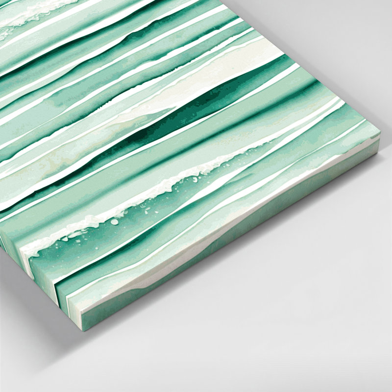 Toile horizontale à rayures horizontales, écume de mer, blanc et vert, H 8 po x l 8 po