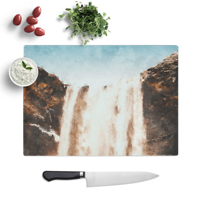View of Skogafoss Waterfall in Iceland Painting Chopping Board