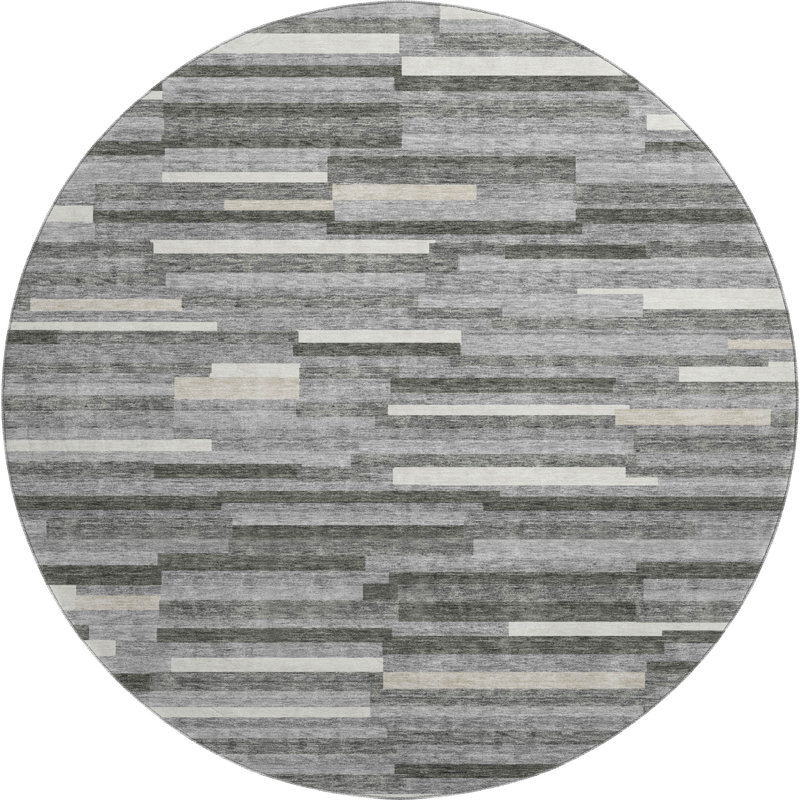 Tapis gris Prisco lavable à la machine de qualité supérieure, Rond 8 pi