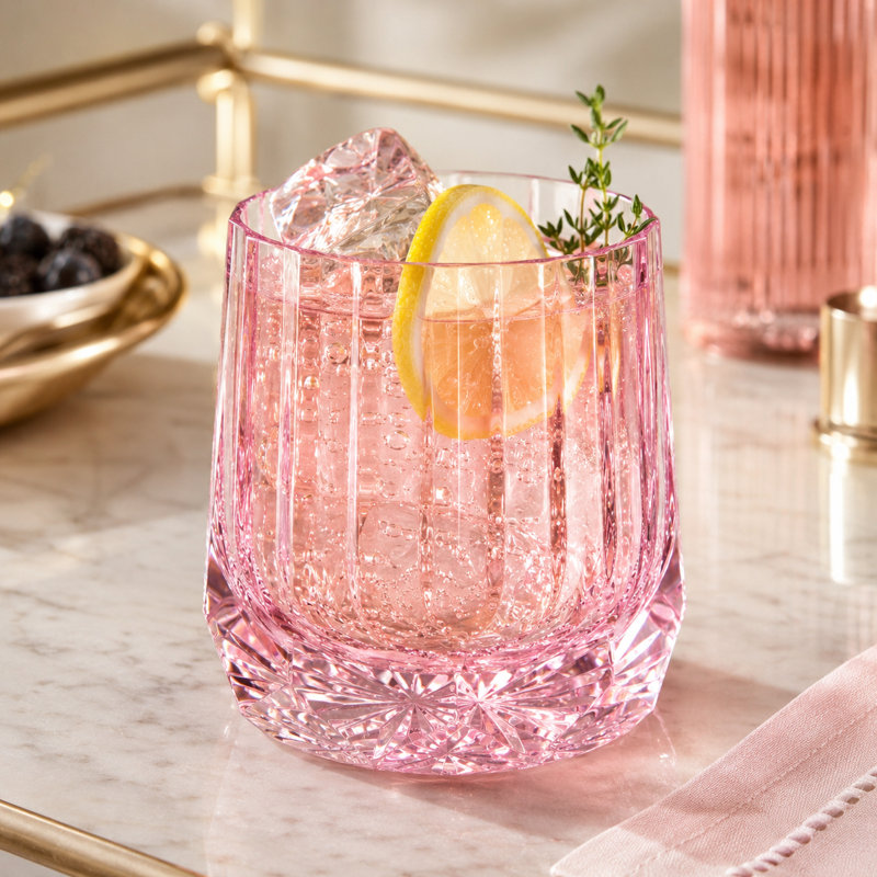 9 oz Verre en cristal turquoise à facettes Aqua, Rose