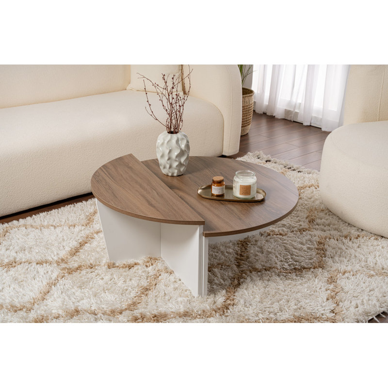 Ensemble de tables basses modernes (2 pièces), noyer et blanc, 35,4 x 11,8 x 23,6 pouces et 33,5 x 13,8 x 11,8 pouces | 100% panneau de particules enduit de mélamine, 0,7 po d'épaisseur | Élégante bande de chant noire, idéale pour les salons contemporains