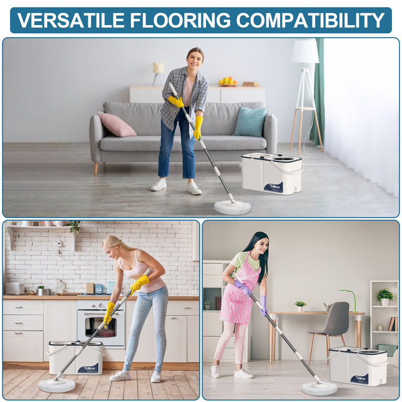 Spin Mop Bucket with Wringer, Separate Dirty and Clean Water,with 6 Replacement Mop Heads,4X Wheel