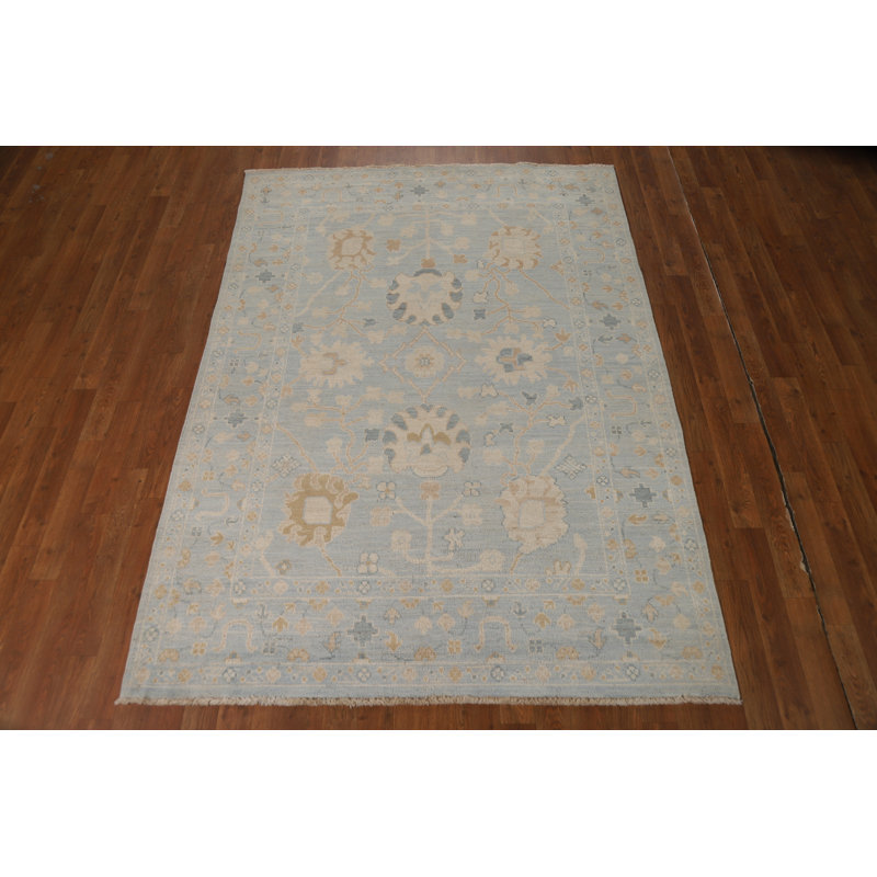 Vegetable Dye Blue Oushak Turkish Rug 5x7
