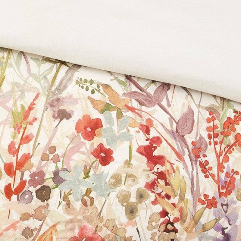 Housse de couette en coton très grand / très grand avec aquarelle à motif floral et attaches de coin imprimées 3 pièces
