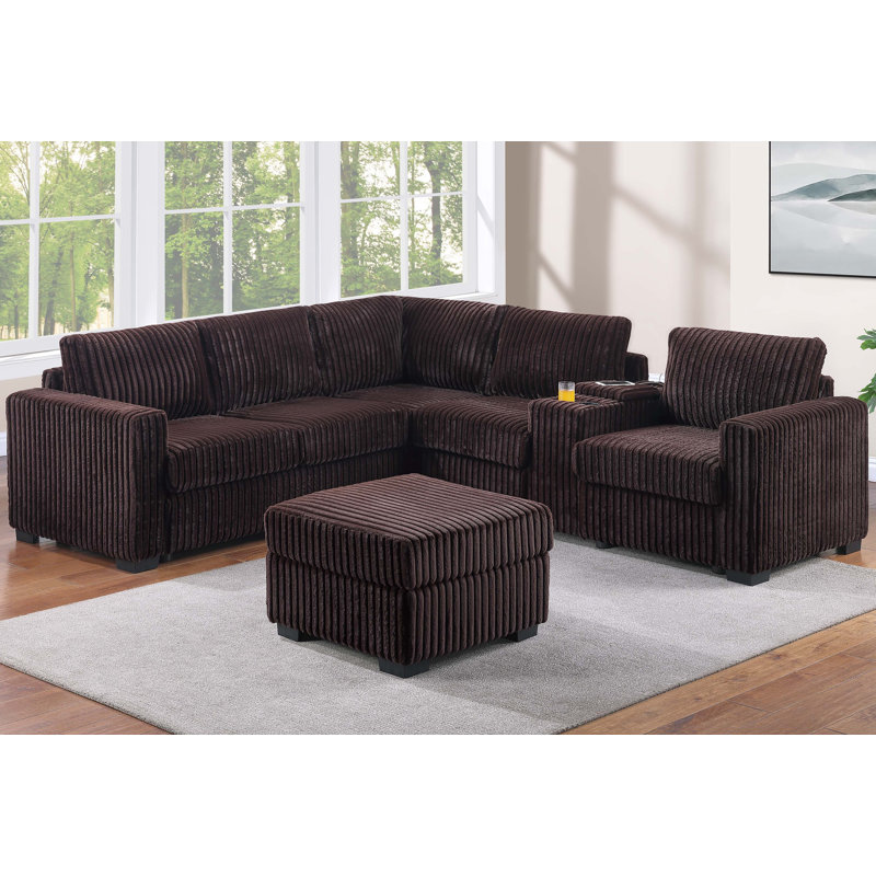 Aithne 4-Piece Sectional Set, Coffee Corduroy