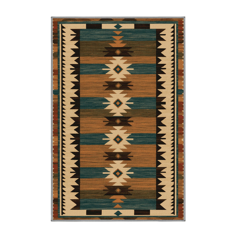  Washable Spirit Lines Southwestern Area Rug, Rectangle 6' x 9'