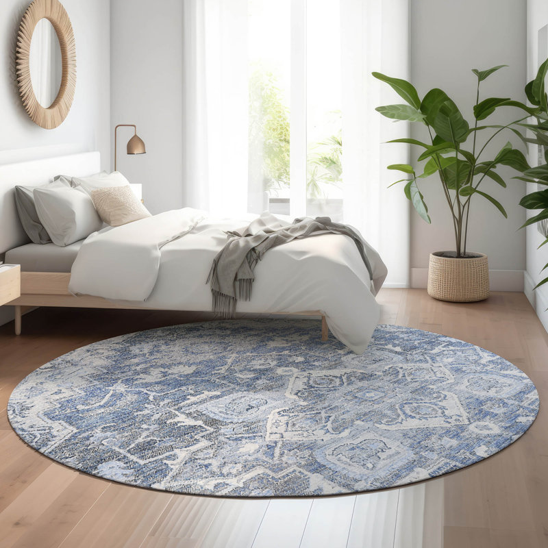 Premium Machine Washable Prisco Denim Rug, Round 8'