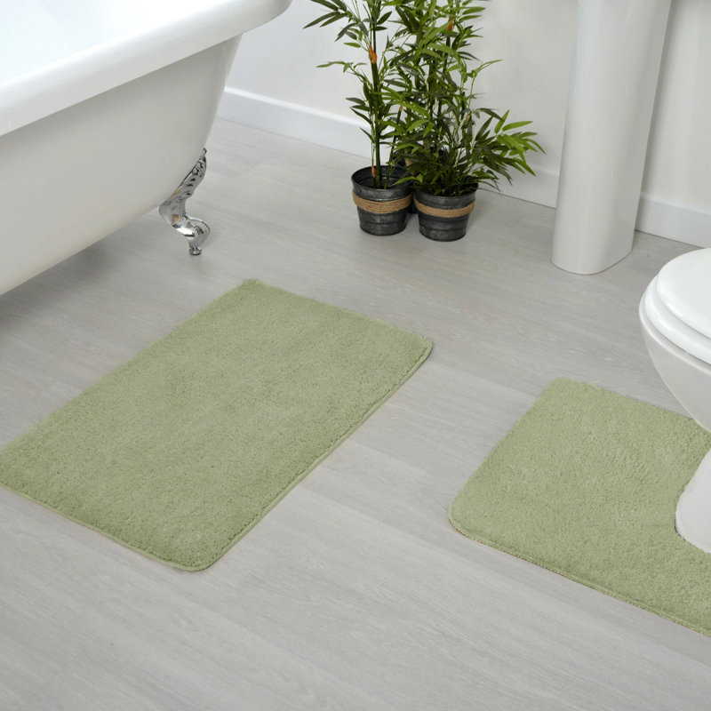 Allviya 2 Piece Bath Mat and Pedestal Mat Non Slip, Fern Green