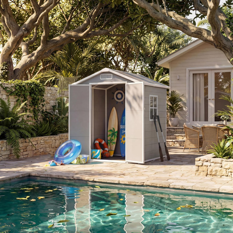 6x4 FT Outdoor Storage Shed with Floor, Window, Sloping Roof and Lockable Door for Patio, Backyard, Garden, Lawn Mower, Bike and Tool Storage
