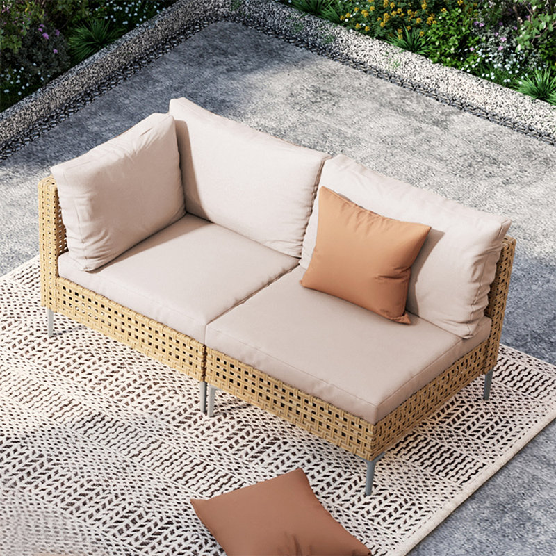 Ikeam 29" W Outdoor Wicker Sectional, Beige/Natural