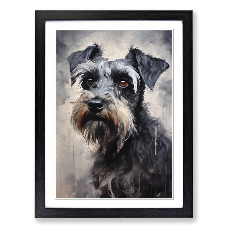 Schnauzer Informel - Single Picture Frame Rectangle Print on Wood, 46cm H x 34cm W x 2cm D, Black