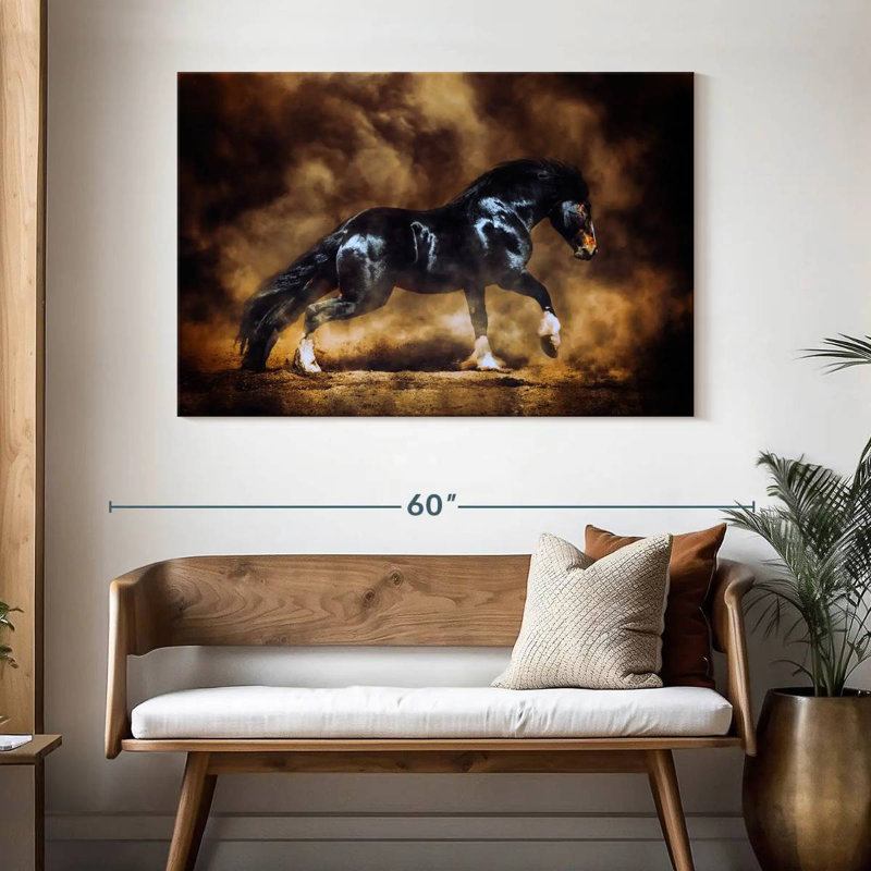 Cheval de trait noir, H 32 po x l 48 po