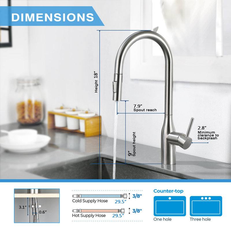 Single Handle Pull Down Dual-Spray Swivel Kitchen Faucet in Brushed Nickel