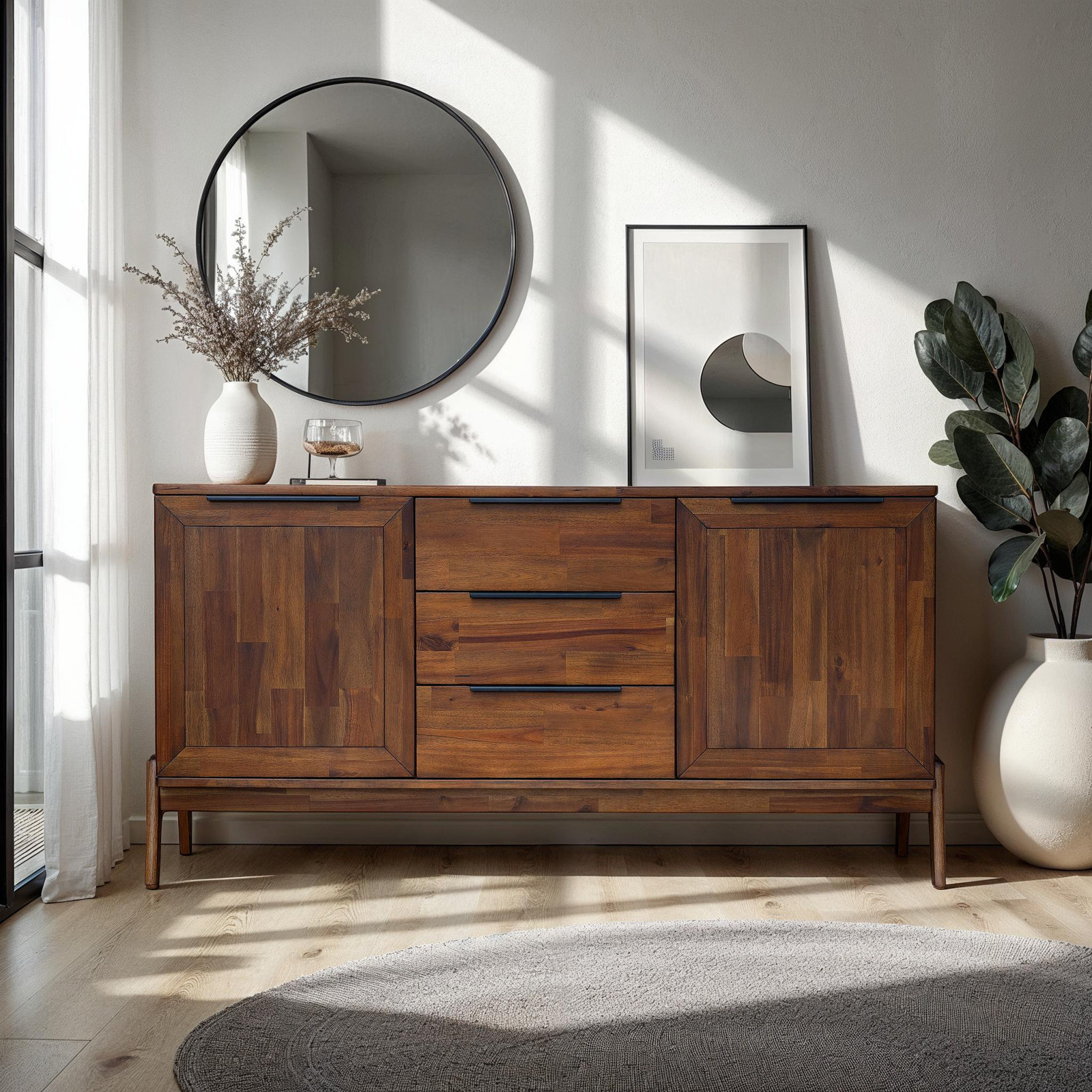 Vanfleet 63" 3-Drawer Acacia Wood Sideboard, Brown