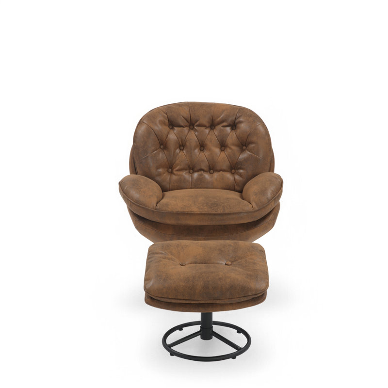 Azura Swivel Accent Chair with Footstool, Brown Suede