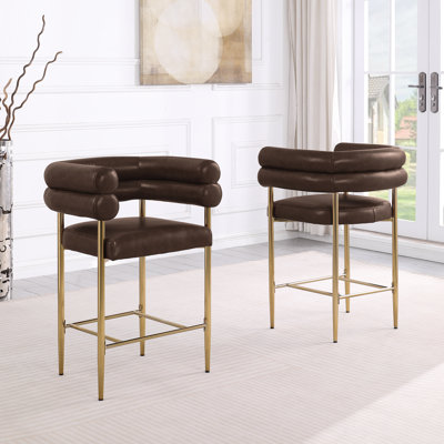 Leathaire Counterheight Chairs With Gold Chrome Base