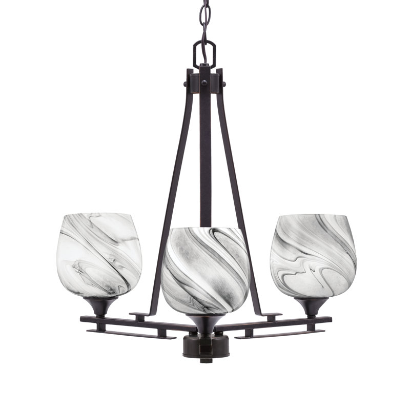 Lustre 3 lumières Uptowne illustré en finition granit foncé avec verre tourbillon onyx 6 "