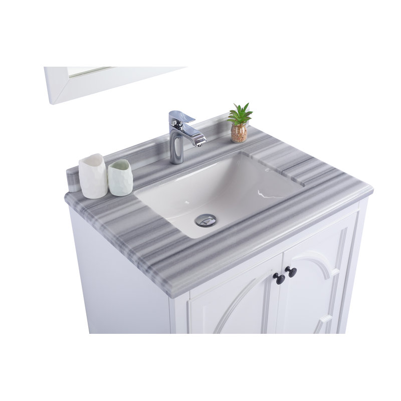 Mundy 30'' Single Bathroom Vanity with Marble Top, Maple Gray, White Stripes