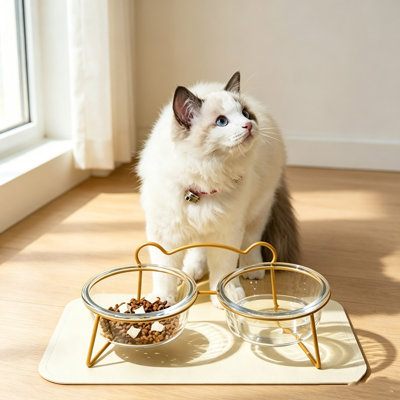 Gamelle pour chat, gamelle double inclinée, protection en verre, bol cervical pour chat, bol Teddy