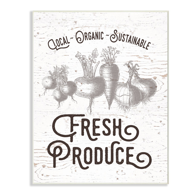 "Fresh local produce typographie" par lettré et doublé - reproduction d'art encadrée, H 15 po x l 10 po, Plaque murale
