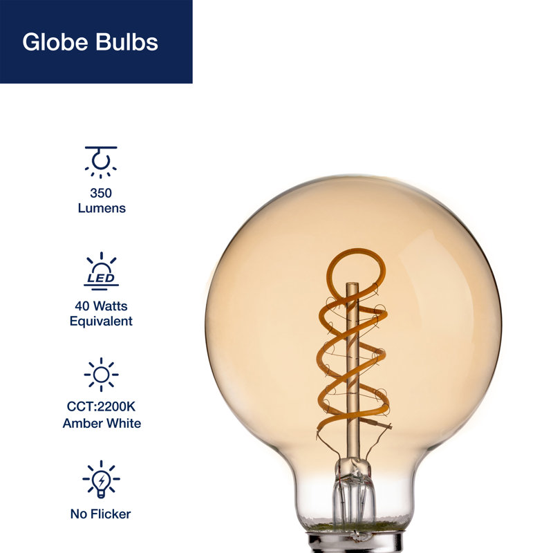 Ampoules sphériques à intensité variable G25, 4 W, 400 ml, blanc doux 2200 K, culot E26 (ensemble de 6), ampoules ambrées