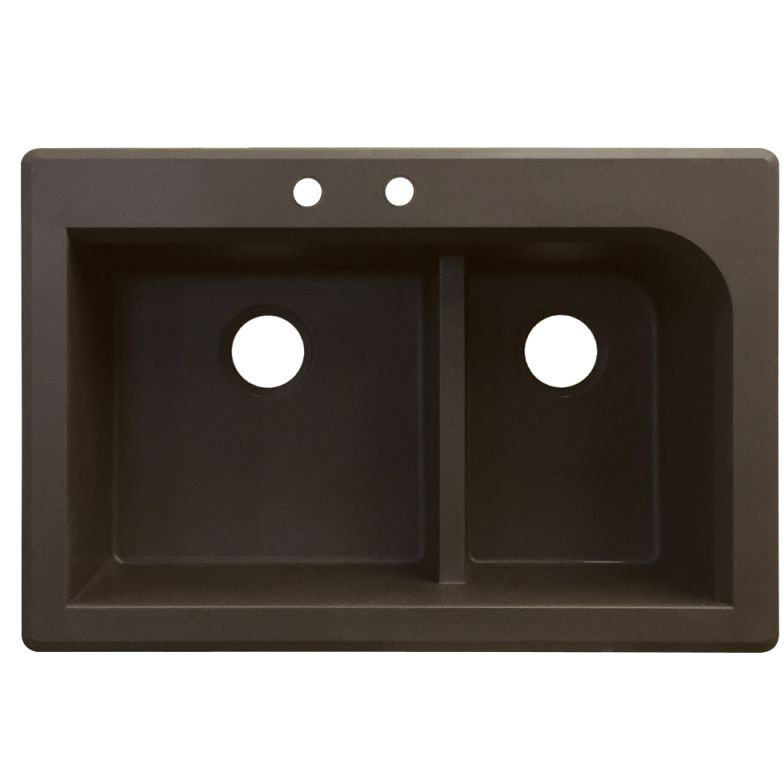 Évier de cuisine à double cuves l 33 po x l 22 po Radius, 2 trous, Espresso