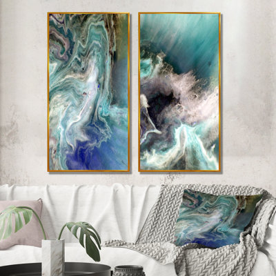 Turquoise, art liquide - ensemble de 2 peintures sur toiles