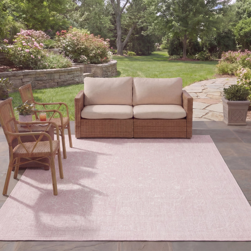 Tapis oriental d'intérieur / extérieur Judon Performance, Soft Pink/Ivory, Rectangle 8' x 11'