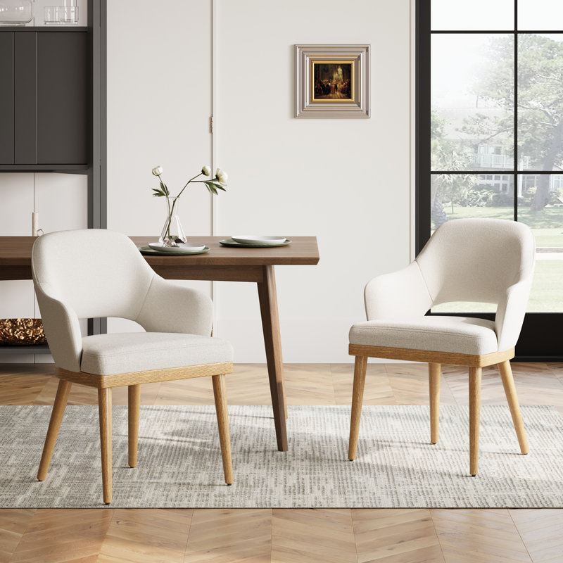 Chaise de salle à manger rembourrée moderne avec pieds en bois, Beige, Bois naturel