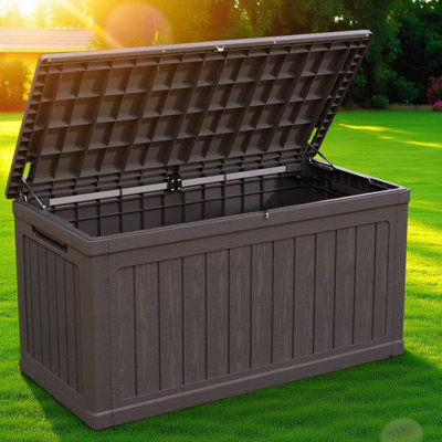 Grand coffre de rangement extérieur 230 gallons pour meubles de patio, coussins d'extérieur, outils de jardin et équipement de sport / piscine, résine imperméable, verrouillable, noir
