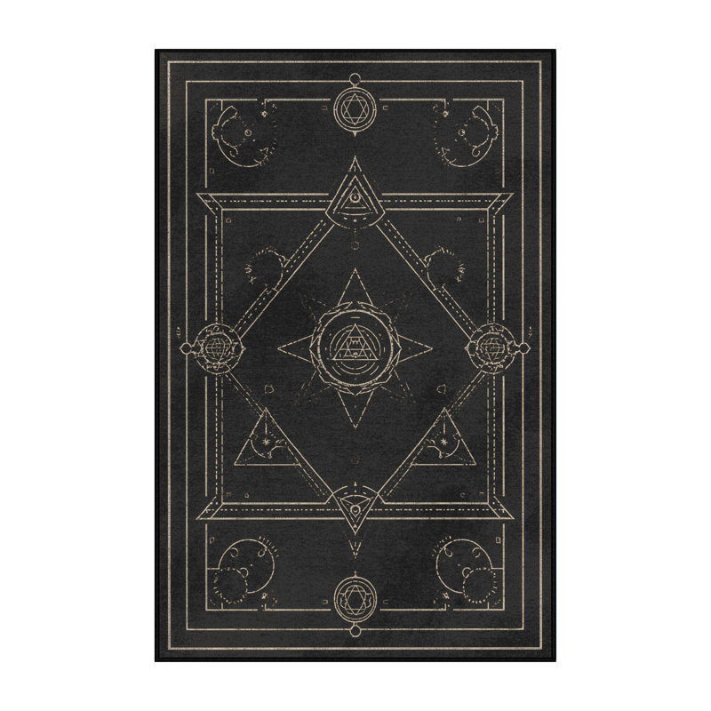 Tapis géométrique gris et noir lavable à la machine Wimberley, 7 x 9