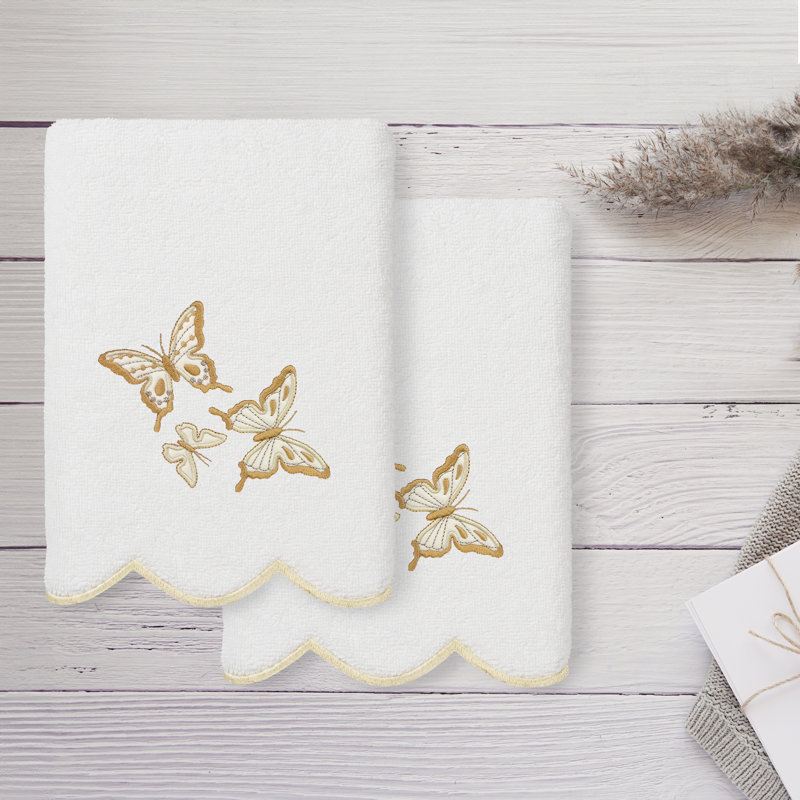 Ensemble de serviettes à main 2 pièces en lin 100% coton turc BRITNEY Linum Home Textiles, Blanc / beige