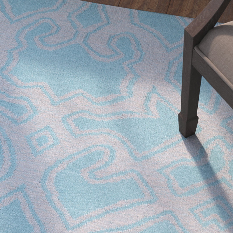 Tapis gris / bleu sarcelle en laine tissé à la main Lagrange, Rectangle 3 pi 3 po x 5 pi 3 po