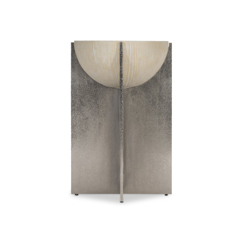 Beige Round Wood and Metal Accent Table