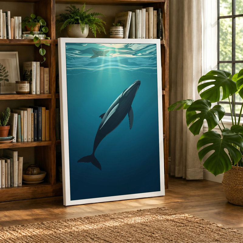 Whale Rising to Light Coastal - Wrapped Canvas, 30x20 - 76.2 x 50.8 cm, Cream Border