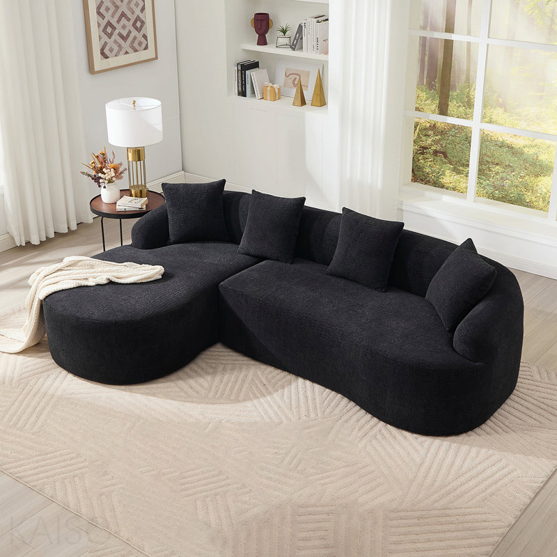 Canapé modulaire en L à compression avec méridienne courbée modulaire en chenille désossée et en N, mousse à haute densité 30d, canapé-lit modulaire minimaliste pour le salon.